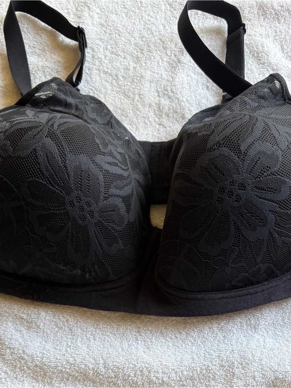 Bali Black Floral Lace Full-Coverage Support Bra Sz XL EUC
